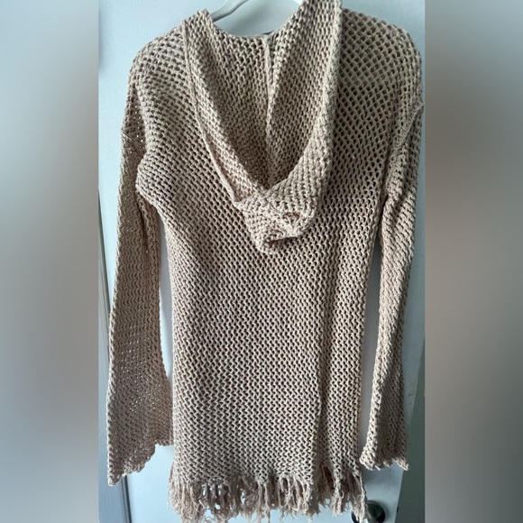 MICHAEL STARS KNIT/CROCHET/MESH HOODED SWIM COVER UP OR SWIM DRESS IN TAN SZ M/L - Picture 6 of 10
